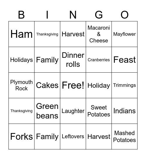 Thanksgiving Bingo Card