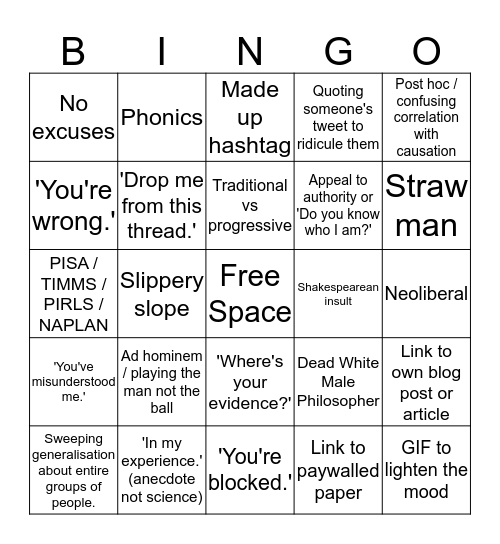 Edu-Twitter Argument BINGO Card