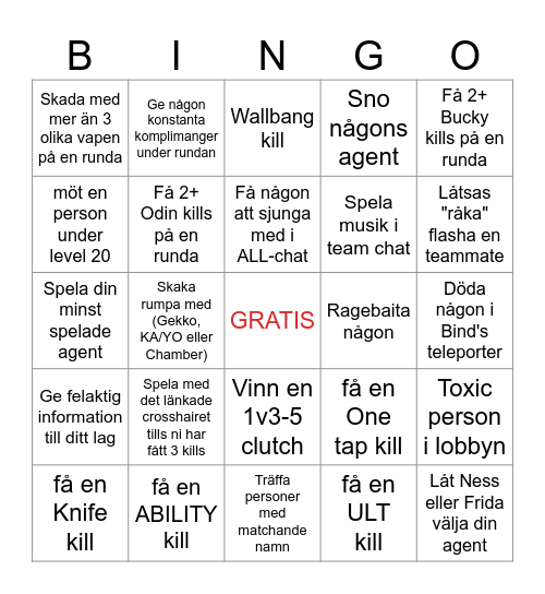VALORANT Bingo Card