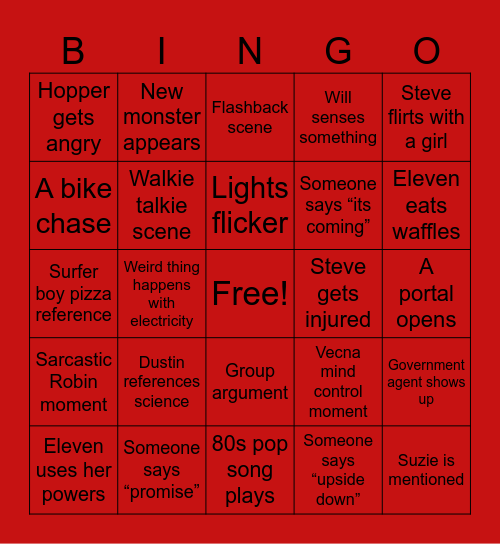 UPSIDE DOWN BINGO Card