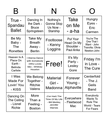 Retro Prom Bingo Card