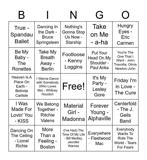 Retro Prom Bingo Card