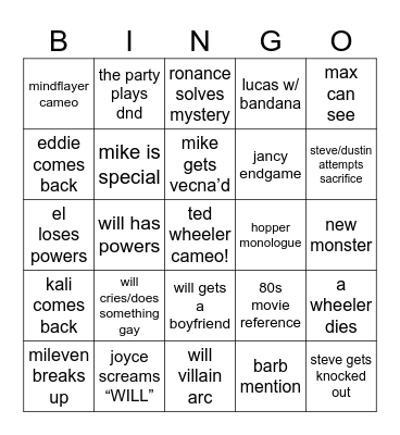 Stranger Things S5 Bingo Card