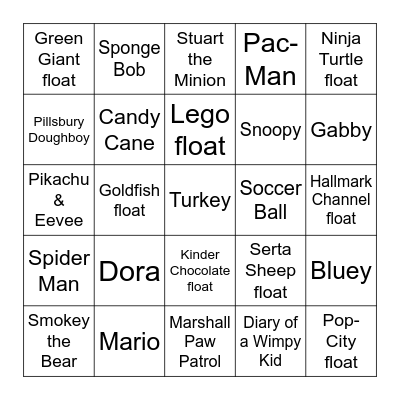 Macy's Thanksgiving Parade BINGO Card