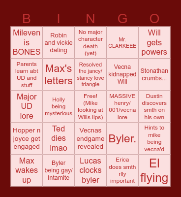 Stranger things vol 1 bingo Card