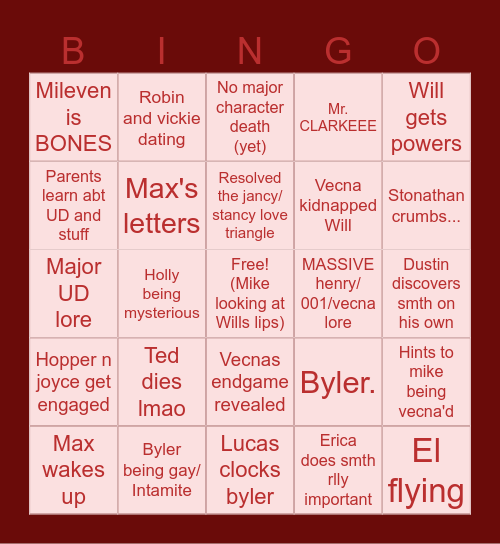 Stranger things vol 1 bingo Card