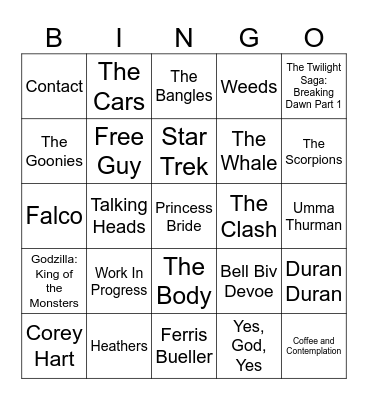 Stranger Things Bingo Card