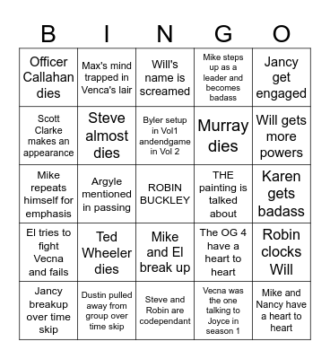 Stranger Things 5 Bingo Card