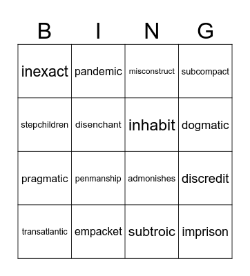 Untitled Bingo Card