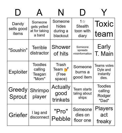 Dandys World Bingo Card