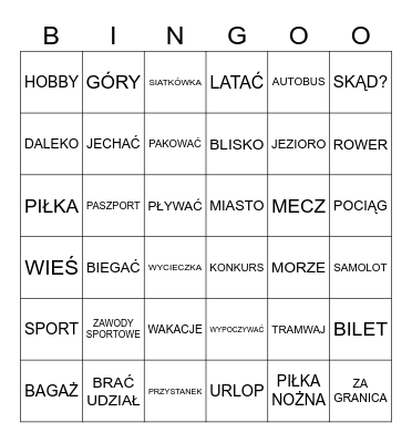czas wolny Bingo Card