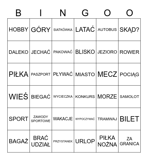 czas wolny Bingo Card