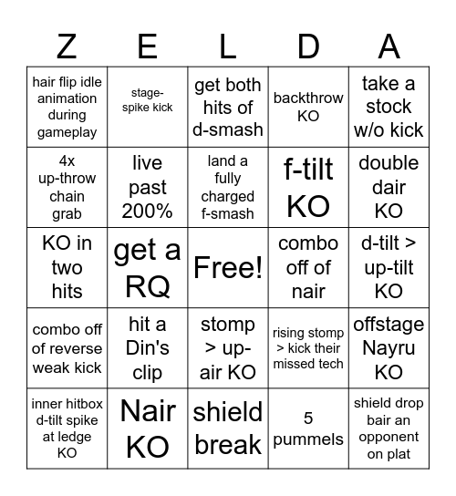 SSBM Zelda Bingo #1 Bingo Card