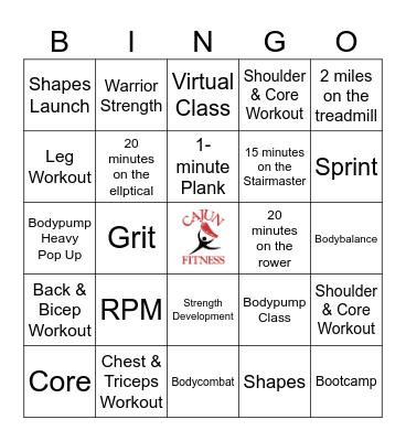 Staff Fitness Bingo Card