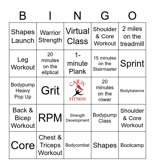 Staff Fitness Bingo Card