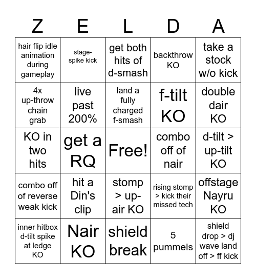 SSBM Zelda Bingo #1 Bingo Card
