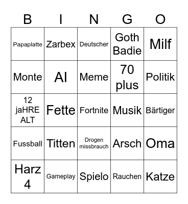 Tik tok 1234 Bingo Card