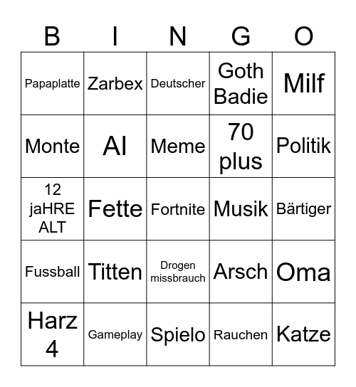 Tik tok 1234 Bingo Card
