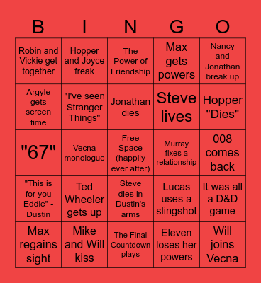 Will & Cyrus's Stranger Things 5 BINGO Card