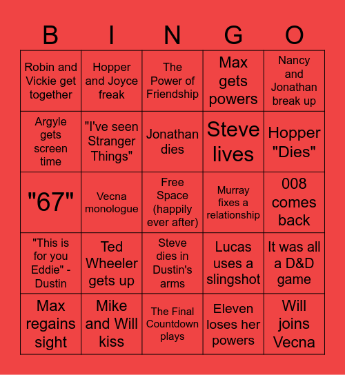 Will & Cyrus's Stranger Things 5 BINGO Card