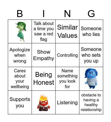 Relationship Bingo Card
