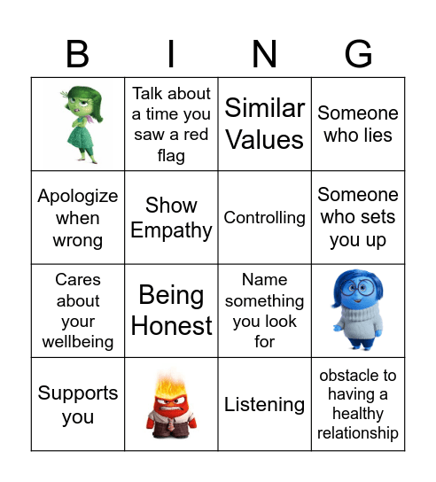 Relationship Bingo Card