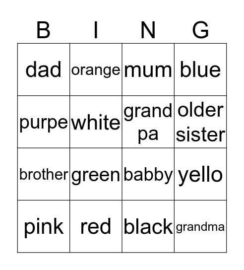 Liam and ben Bingo Card