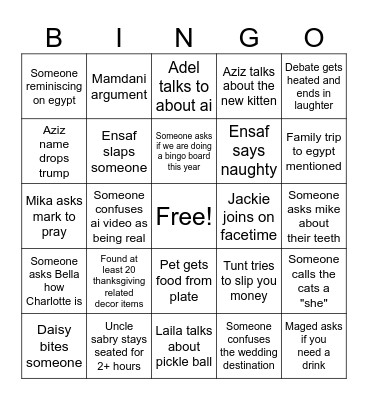 Thanksgiving Bingo Card