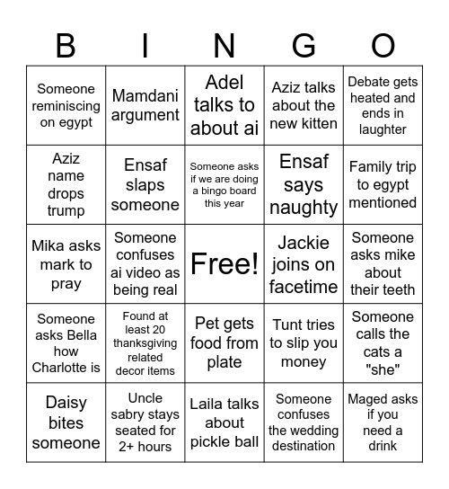 Thanksgiving Bingo Card