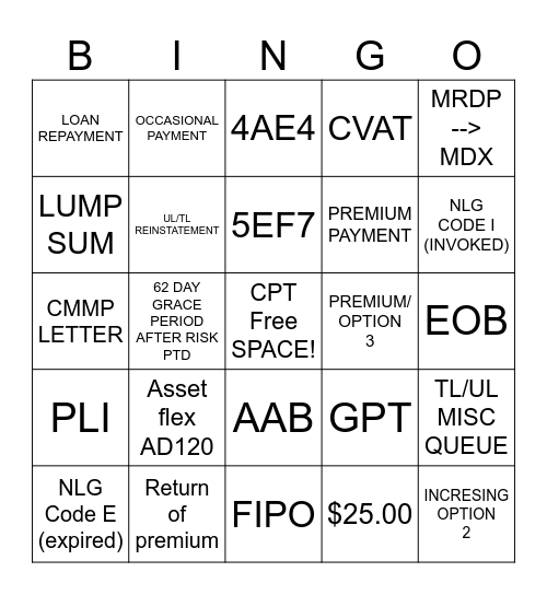 Complex Products Certification Bingo Card