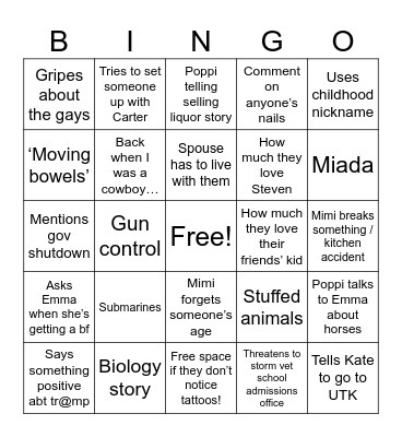 Grandparent Bingo Card