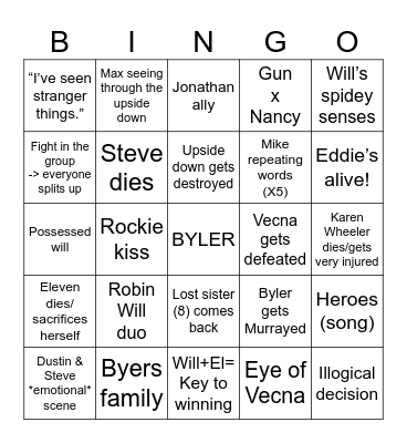 STRANGER THINGS 5 Bingo Card
