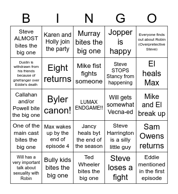 Stranger Things 5 Bingo Card