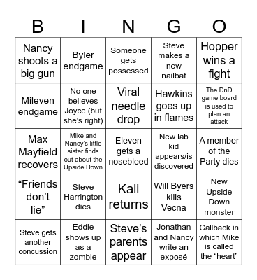 Stranger Things S5 Bingo Card