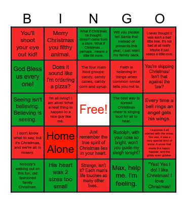 Christmas Movie Quotes Bingo Card