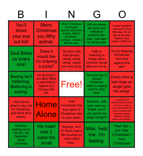 Christmas Movie Quotes Bingo Card