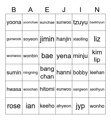 Koreaverse Bingo Card