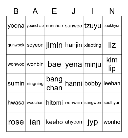 Koreaverse Bingo Card