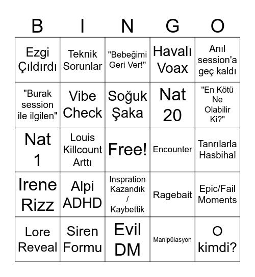 Act 9 Bingo Card