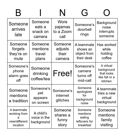 Thanksgiving Bingo Card
