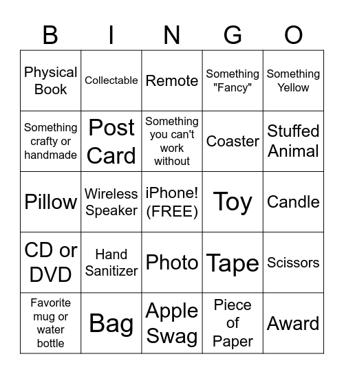 Scavenger Hunt Bingo Card