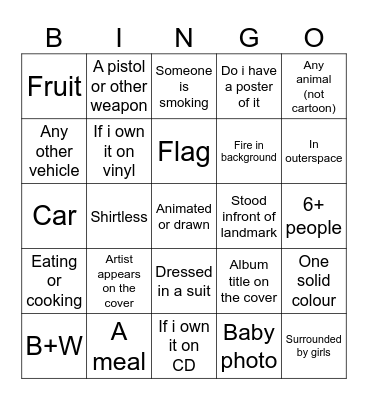 Rap album cover bringo Bingo Card