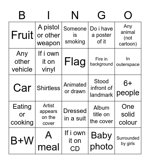 Rap album cover bringo Bingo Card