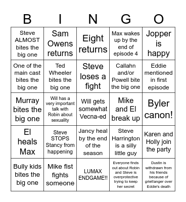 Stranger Things 5 Bingo Card