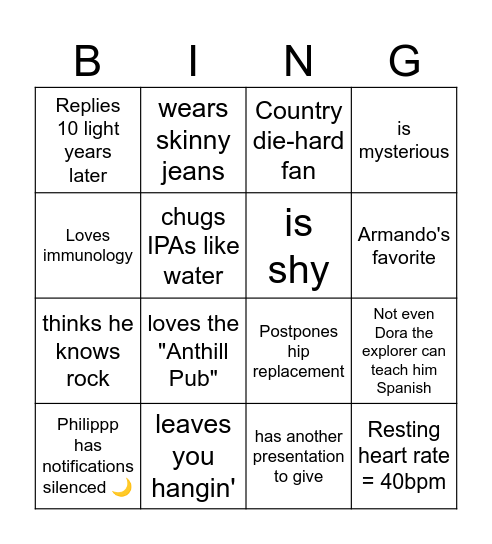 Philip Bingo Card