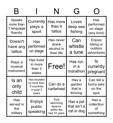 Getting to Know You!! Bingo Card