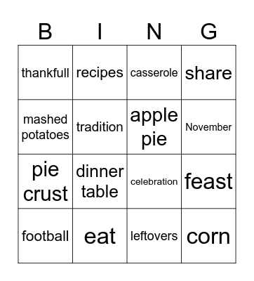 Thanksgiving Bingo Card