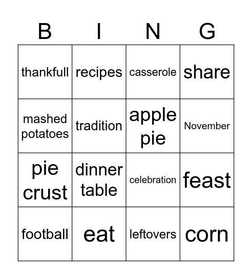 Thanksgiving Bingo Card