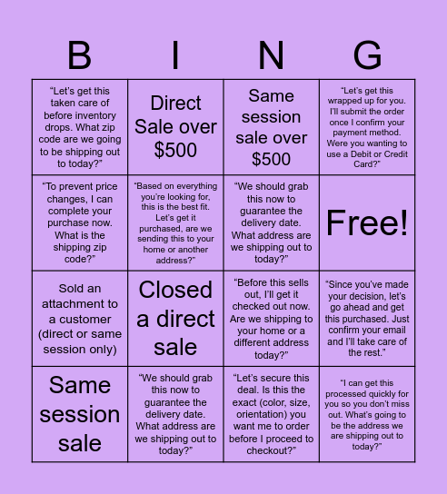 H/I Chat Assumptive Bingo Card