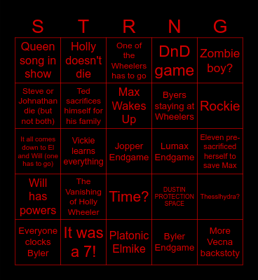 Stranger Things 5 Bingo Card